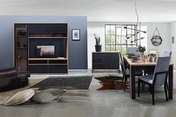 Wall Storage System «Blackwood» #3 (Blekvud_P556-08-P556-04-P556-12-P556-07-P558-12-P556-11_Dub-Votan_Chernyy.jpg) Wall Storage System «Blackwood» #3