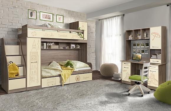 Children bedroom set «British» #1 (British_P551-23-P551-20-P551-15-P551-18_Dub-Tryufelnyy-Krem_.jpg) Children bedroom set «British» #1